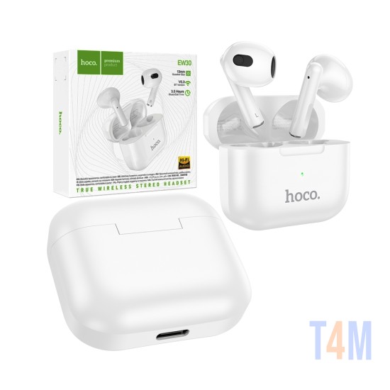 Auscultadores True Sem Fio Hoco EW30 Bluetooth V5.3 Branco